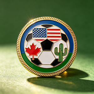 USA Canada Mexico <b>Football</b> Cup Metal Enamel <b>Pin</b> Gold Plated Circular Souvenir <b>Badge</b> - Product Image 3