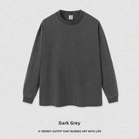 T-shirt décontracté pour homme en coton lourd tricoté, col rond, manches longues, style vintage délavé, avec logo personnalisé, streetwear