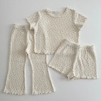 Ensemble de vêtements d'été à imprimé gaufré pour bébés filles-T-shirt à manches courtes et pantalon évasé-Ensemble de salon pour fille