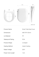 Couvercle de toilette intelligent avec eau chaude, lavage féminin, siège chauffant, fermeture douce, toilette électronique intelligente automatique pour usage domestique dans la salle de bain