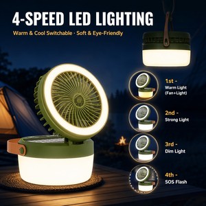 Ventilador de Camping Solar 3 en 1 con Linterna y Banco de Energía, Luz LED Plegable Portátil Recargable por USB, Ventilador Colgante para Tienda de Campaña, Resistente al Agua - Product Image 3