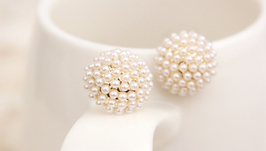 Faux Baroque Pearl Beaded Flower Stud <strong>Earrings</strong> Korean Cute Cultured Freshwater Pearl <strong>Post</strong> Stud <strong>Earrings</strong> - Product Image 5