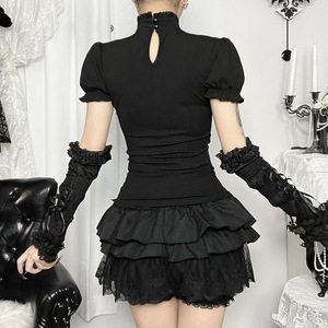Maglietta Gotica <span class=keywords><strong>Nera</strong></span> a Collo Alto con Croce Traforata, Top Slim Fit in Maglia per Donna, <span class=keywords><strong>T</strong></span>-shirt Sexy Y2k per Halloween - Product Image 3