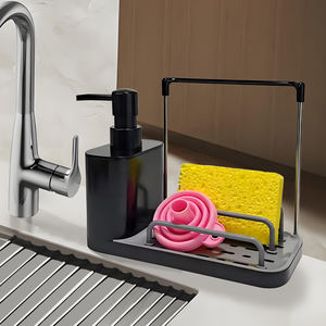 Distributeur de savon de cuisine rectangulaire transparent avec porte-éponge - Compatible liquide <span class=keywords><strong>vaisselle</strong></span>/gel douche - Product Image 1