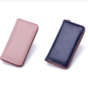 Genuine Leather Luxury Long Ladies Simple <b>RFID</b> Feature Open Closure Type Short <b>Wallet</b> Purse Coin for Women Girls Wholesale - Product Image 4