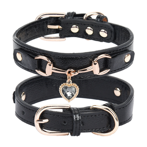 Neue Produktideen Auf Lager Bequemes Leder Glänzendes Strass-Haustier halsband, herzförmiges Zubehör Haustier halsband Hunde halsband - Product Image 5