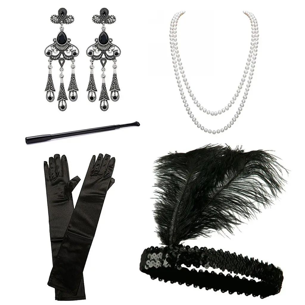 Conjunto de acessórios para fantasia de anime, conjunto de alças e bracelete com pérolas, colar de flapper vintage para mulheres dos anos 20s