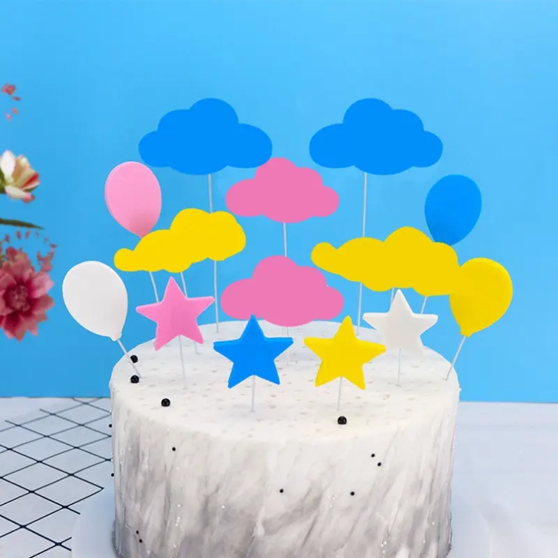 お誕生日おめでとうケーキデコレーション5PCSパック6雲ケーキ挿入カードケーキトッパーデコレーション