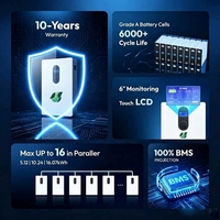 Batterie de secours domestique 15 kWh, 10 kWh, 20 kWh, 51,2 V, 200 Ah, 300 Ah, 400 Ah, LiFePO4, empilable, BMS, CE, pour système solaire