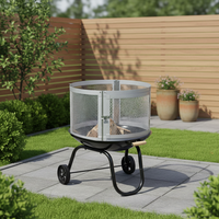Brasero d'extérieur de 28 pouces à bois avec roues, chauffage de patio portable sur roulettes avec écran anti-étincelles pour jardin