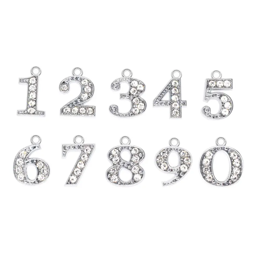 Zinc alloy + Rhinestone Silver and Gold Color Hang Letters Approximately 15 x 15mm Alphabet Slide Charms Dangle Numbers Pendants