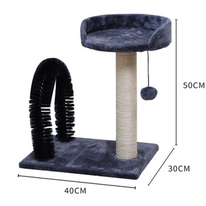 Arbre à chat avec griffoir et brosse pour chats, gris, durable, un niveau, design simple - Product Image 4