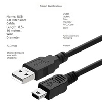 Câble d'extension USB 2.0, câble d'extension mini USB, câble de données mini 5 broches de type T avec noyau en ferrite pour transfert de données