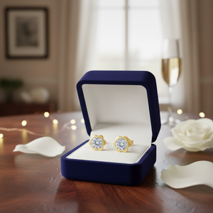 White and Yellow <b>Gold</b> Plated 18K 6mm Floral Design Fine Stud <b>Huggie</b> Earrings with Diamond CZ Zircon Stone for Engagement - Product Image 2