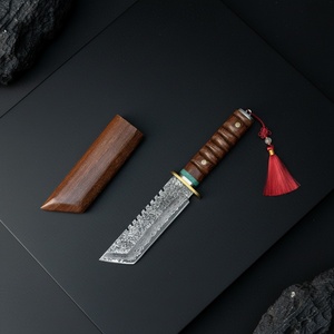 Cuchillo de bolsillo de hoja fija Watchmen de acero de Damasco de alta calidad con mango de madera DIY y hoja de acero inoxidable, personalizable OEM para camping - Product Image 2