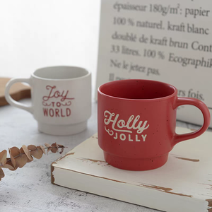 Nouveau style, prix réduit, tasses en céramique classiques rétro rouge et blanc, couleur unie, avec lettres, compatibles lave-vaisselle et micro-ondes, en grès alimentaire - Product Image 2