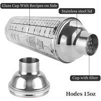 Vente en gros 15oz Martini Cocktail 400ml Verre Cocktail Shaker En Acier Inoxydable Couvercle Étanche Recettes Mesuré Mélange Bouteille
