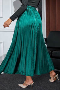 Dear-Lover Nouveautés Noir Western Noirâtre <span class=keywords><strong>Vert</strong></span> <span class=keywords><strong>Satin</strong></span> Taille Élastique Plissée Maxi Femmes <span class=keywords><strong>Jupe</strong></span> - Product Image 3