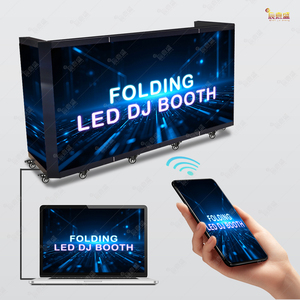 Custom Portable Cabina TV Video Wall Facade Curved <b>Desk</b> Podium Stand Six <b>Foldable</b> LED Booth Console <b>Table</b> Display Screen CJS-DJ2 - Product Image 2