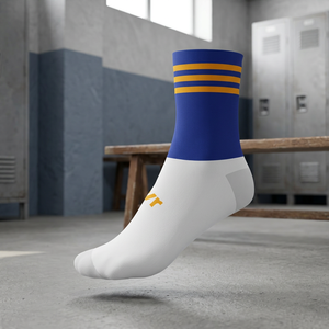 Calcetines Deportivos de Baloncesto Transpirables Azules y Blancos con Rayas Amarillas para Adultos, para Usar en Verano - Product Image 3