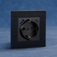 Plaque murale en verre trempé blanc, noir, gris, or, 86*86, prise murale EU allemande Schuko avec charge rapide PD20W, ports USB type-A et type-C