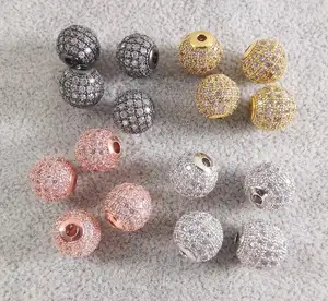 6/8/10mm Micro Pave CZ Round Ball Cubic Zirconia Beads CZ Pave Disco Ball Spacer Beads Bracelet Connector for Jewelry Making