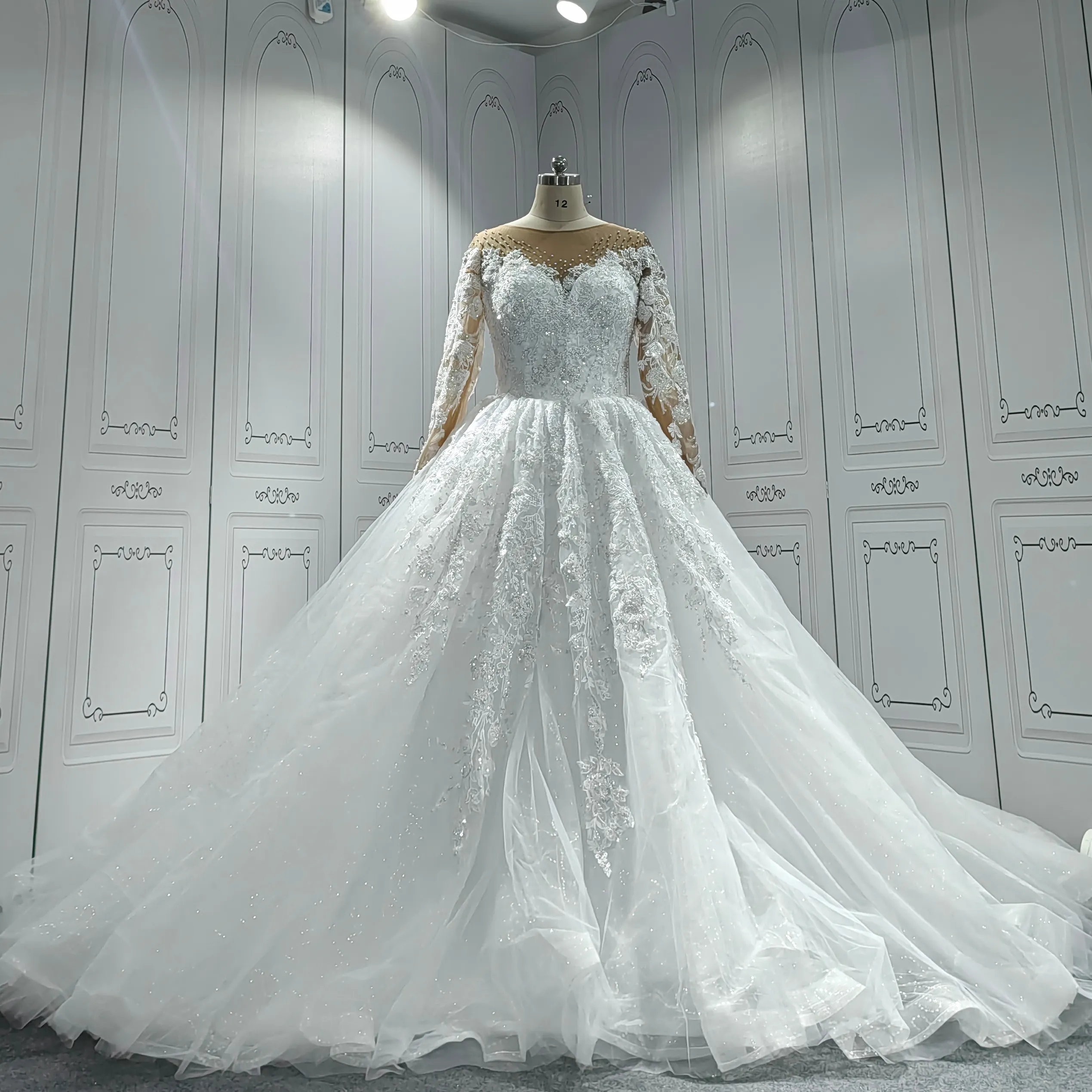 2023 vestido de novia de encaje de manga larga A Line vestido de novia Robe De Mariage