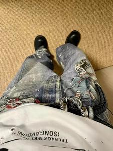 Jeans en denim Y2K personnalisés pour hommes, pantalons baggy à jambes larges pour hommes, femmes, filles, bottes décontractées, coupe délavée. - Product Image 5