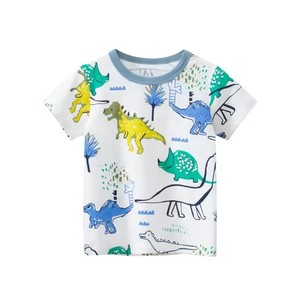 T-shirt d'été pour garçons, imprimé animaux de dessin animé, à manches courtes, en tissu tissé compressé délavé, couleurs contrastées, tendance - Product Image 4