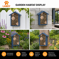 Hôtel à abeilles en bois bleu de luxe pour jardin extérieur, habitat pour pollinisateurs, maison pour abeilles masonnes avec tubes de nidification en bambou naturel et bois percé