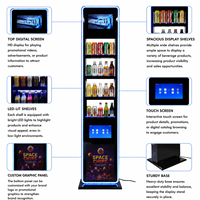 Étagère de présentation personnalisée sur pied à 4 niveaux avec éclairage LED, en acrylique, pour bouteilles de boissons, présentoir de produits, présentoir de spiritueux avec écran LCD