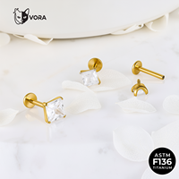 Labret en Titane ASTM F136 avec Zircon Cubique Taille Princesse, Clou à Pousser Sans Filetage, Plaqué Or 18K, Carré, pour Cartilage d'Oreille, Hélix, Enfant