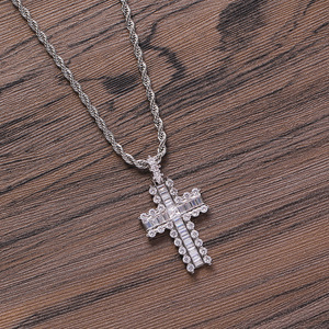 Round zirconium rectangular zirconium mix and match <b>cross</b> pendant, hip hop jewelry, copper inlaid zircon trend necklace. - Product Image 3