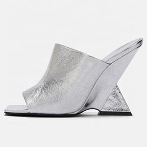 Women Strange Heels Suede Unique Wedge Heel Sandals Square Open Toe Summer Shoes Custom Colors Slides Slippers - Product Image 6