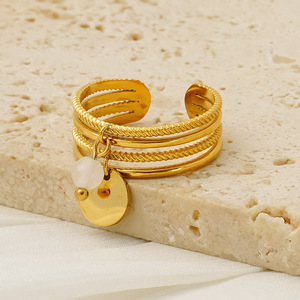 ZOGXIN Gold Tone Multi Layer Cuff <b>Bracelet</b> With Natural Stone Charm <b>Adjustable</b> For Women Fashion Jewelry - Product Image 2