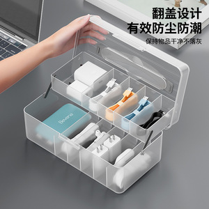 Cable <b>Storage</b> <b>Box</b> Rectangle Transparent Green Flip Top Desktop Organizer For Charging Cables Earphones Dustproof <b>Drawer</b> - Product Image 2