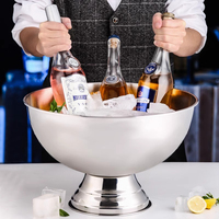 Seau à glace pour champagne de qualité alimentaire 304, 8L/12L, base large, bord roulé, refroidisseur à vin, bol à champagne pour fêtes et bars, usine OEM