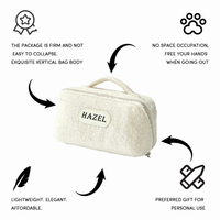 Pochette de maquillage personnalisée en tissu éponge, pochette cosmétique en peluche avec nom brodé, sac cadeau de toilette pour femmes, vente en gros