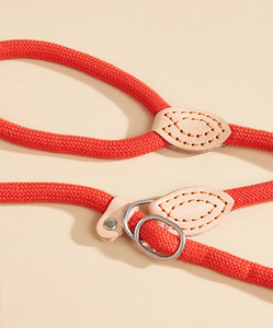 Laisse pour chien en nylon rouge avec détails en cuir, style simple et mains libres, pour chiens - Product Image 4