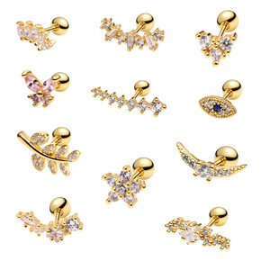 ต่างหูแฟชั่นแบบติดหู โลหะผสมสังกะสี ประดับคริสตัล รูปดอกไม้ ใบไม้ ดาว ของขวัญเครื่องประดับสำหรับผู้หญิง ต่างหูขนาดเล็กแบบเจาะ - Product Image 1