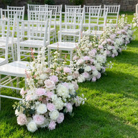 Rangkaian Bunga Lantai Mewah GNW Mawar Putih Pink Buatan, Hydrangea, Delphinium untuk Lorong Pernikahan, Tahan Lama, Bahan Sutra