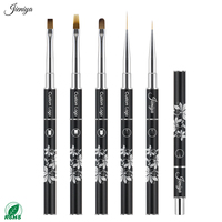 Ensemble de pinceaux à ongles en métal noir à motif floral élégant, poignée ergonomique, outils pour l'application de vernis gel UV et de gel de construction