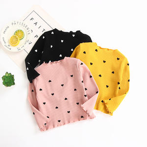 T-shirt pour filles, motif cœur d'amour imprimé, chemise à manches longues à col roulé, chemise de base pour nouveau-né, vêtements de printemps pour tout-petits - Product Image 1