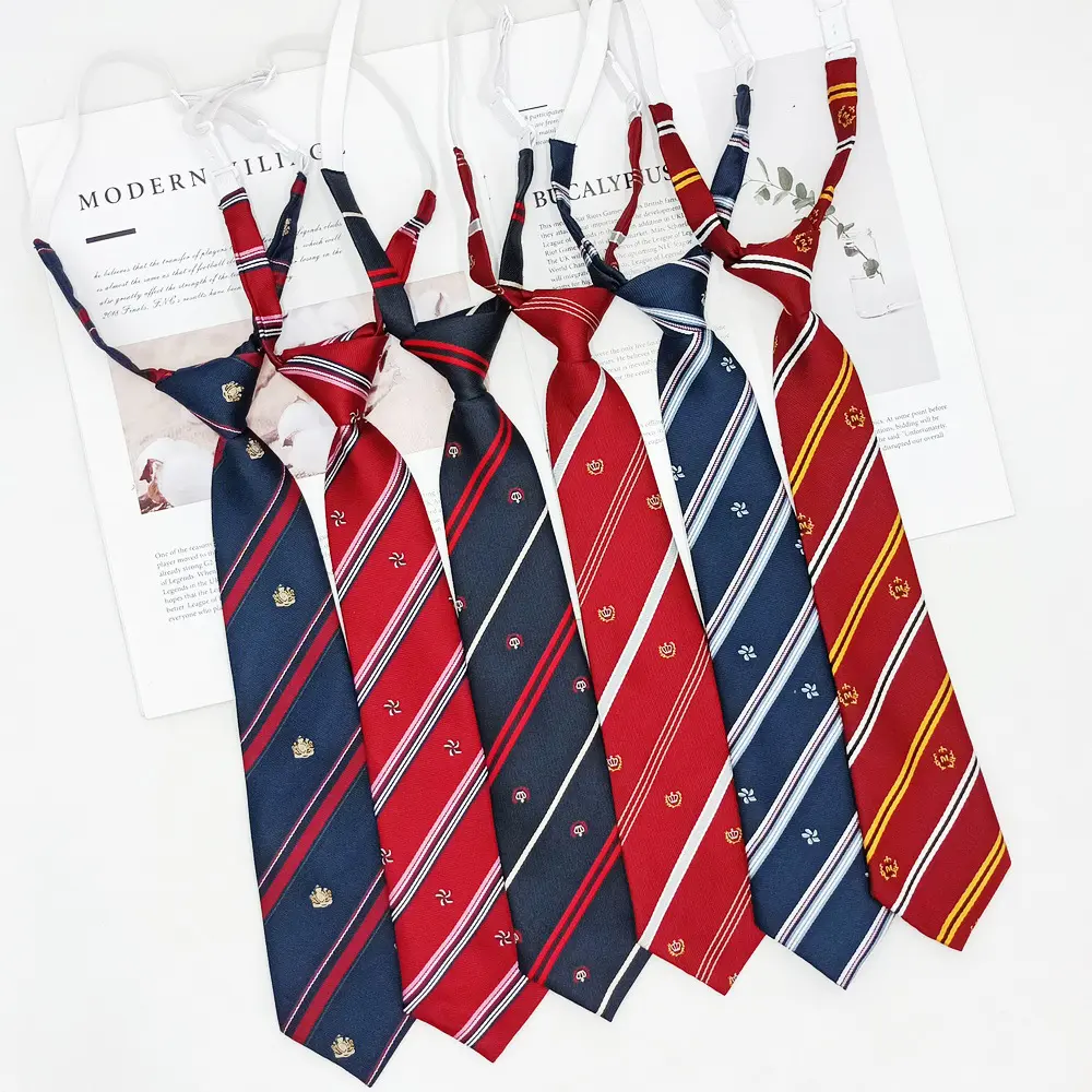 जेके टाई औपचारिक वर्दी पतला धारी नेकटाई क्लासिक पॉलिएस्टर गर्दन टाई स्कूल की जांच बुना Bowtie सेट लड़की लड़के के लिए