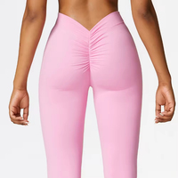 Shorts de fitness à compression élevée, dos en V, effet push-up fessier, coupe large évasée, pour l'entraînement et le yoga, taille élastique, couleur unie