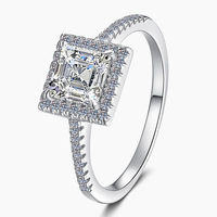 Ensemble de bagues de fiançailles Asscher Cut Halo en argent sterling S925 avec certificat GRA, couleur D, Moissanite VVS1, pavé, pour femme