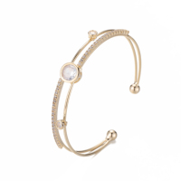 Nuevo Brazalete Abierto de Doble Capa con Incrustaciones de Piedras Preciosas y Extremo de Bola de Circonita Cúbica, Envío Rápido, Brazalete de Moda