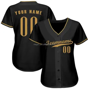 Camiseta de Béisbol Negra y Dorada Personalizada de Alta Calidad, Ropa Deportiva Transpirable de Secado Rápido con Bordado para Jugadores de Softbol - Product Image 2