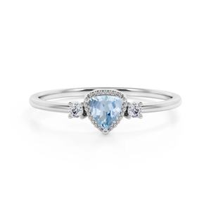 Livraison rapide, bagues minimalistes, bijoux pour femmes, aquamarine brésilienne, bagues en or rose et aquamarine - Product Image 4