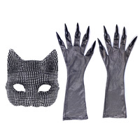 Nouvel ensemble masque et gants de Catwoman unisexe pour enfants, en plastique orné de strass, idéal pour les farces, style long, pour déguisement de bal COSPLAY